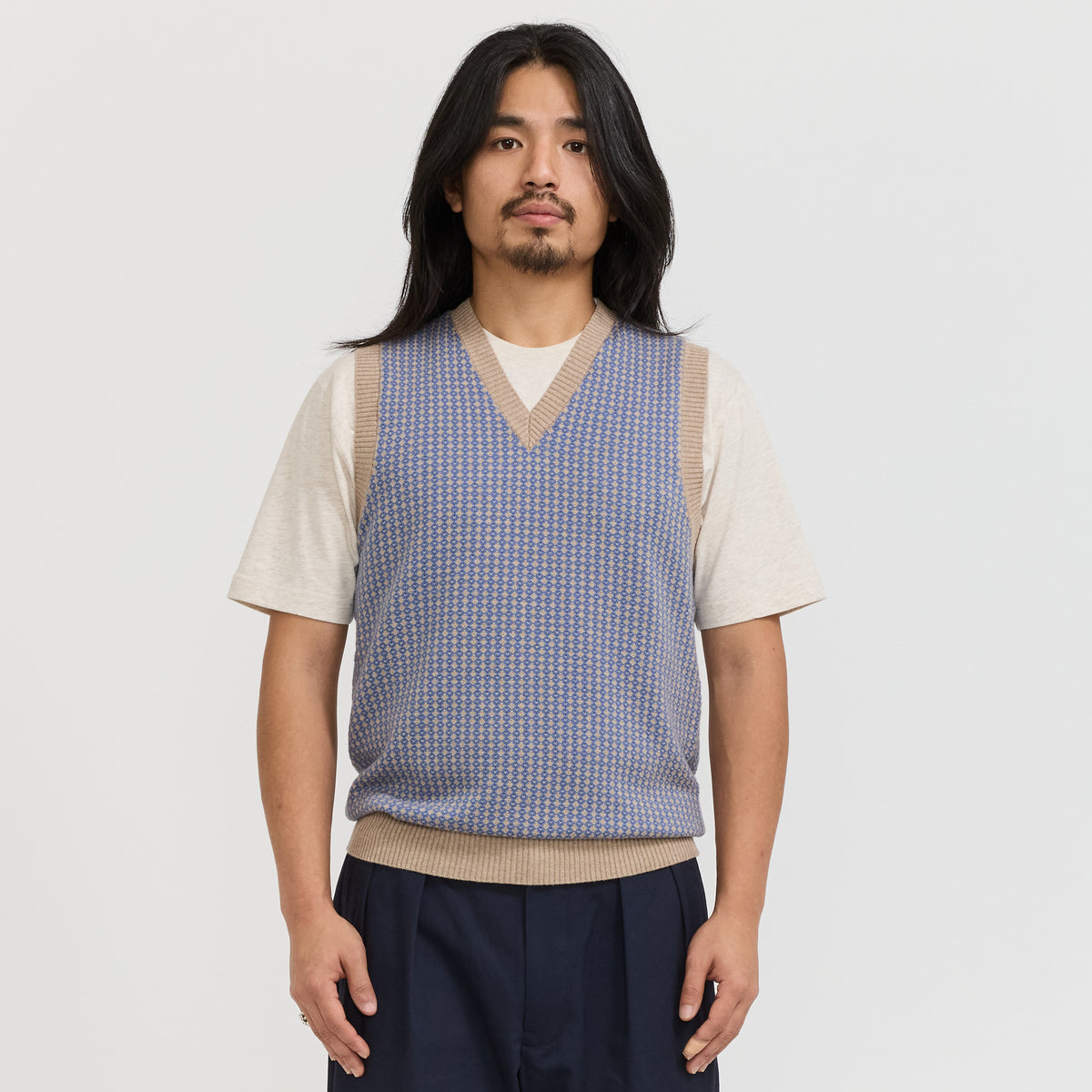 Beams Plus | Jacquard Vest Blue | Maplestore