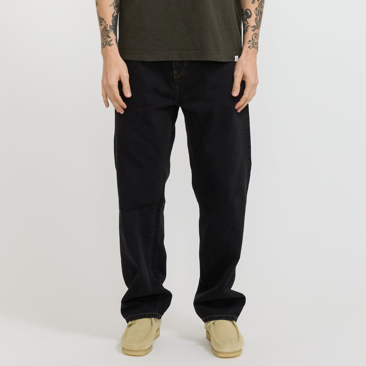 Carhartt WIP Aaron Pant Black Stone Washed Contrast Stitch - image 1