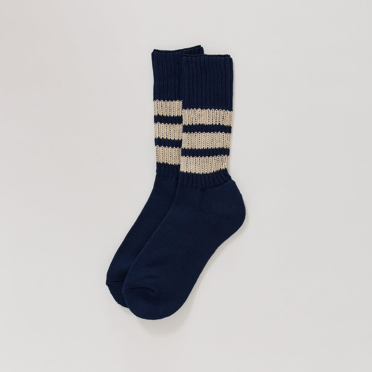 Rototo | Coarse Ribbed Crew Socks Dark Navy / Ivory | Maplestore