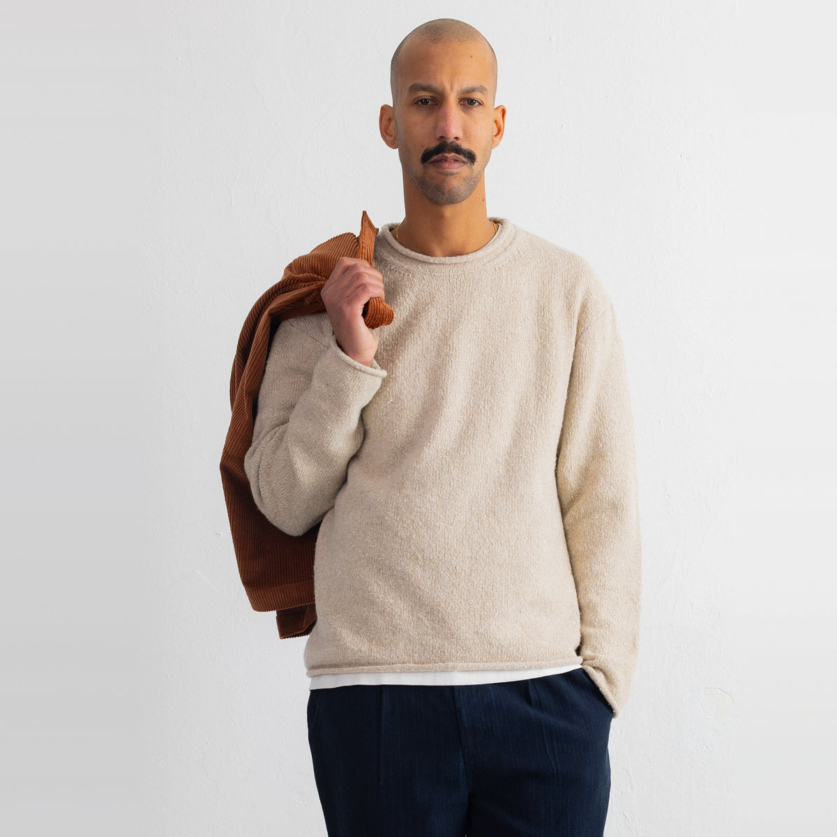 Slouch Crew Natural Espresso Cast Intarsia