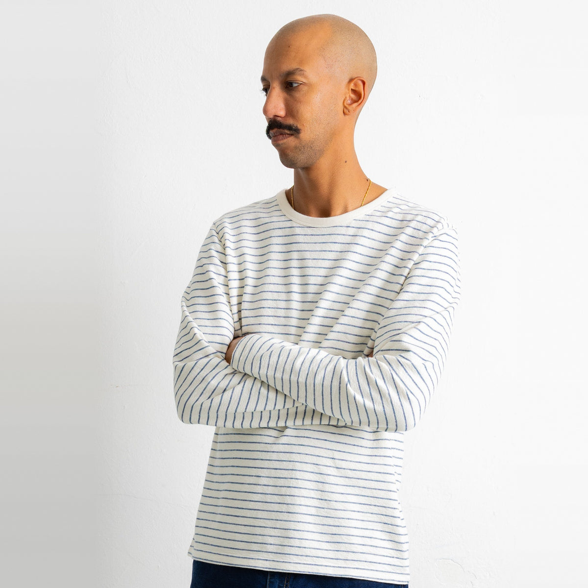 LS Textured Stripe T-Shirt Ecru / Soft Blue