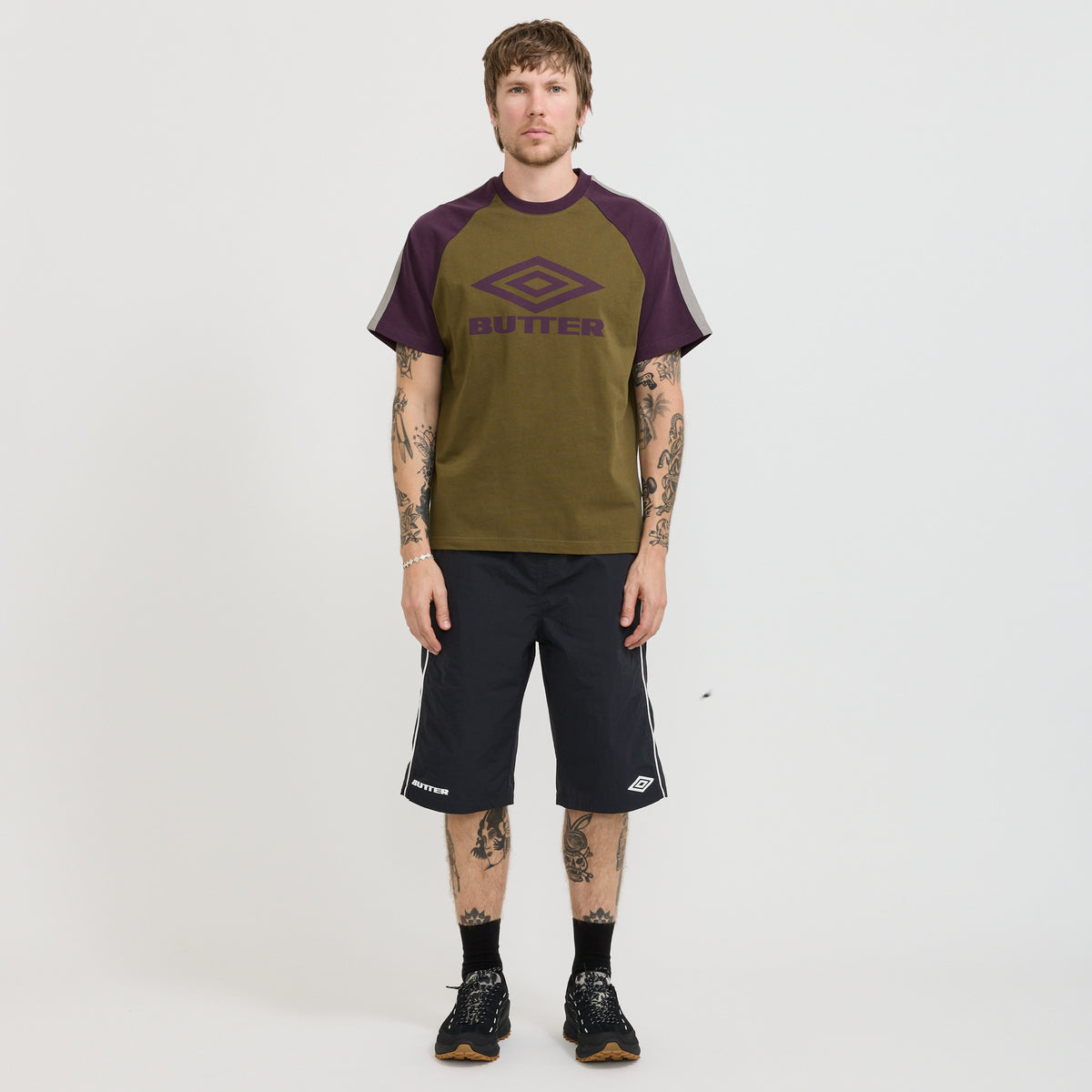 Butter Goods x Umbro Raglan Tee Army/Eggplant