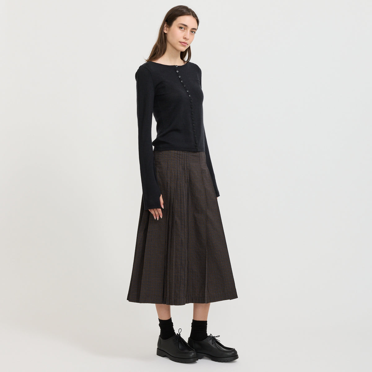 YMC Rosetta Skirt in Grey Multi - model 5