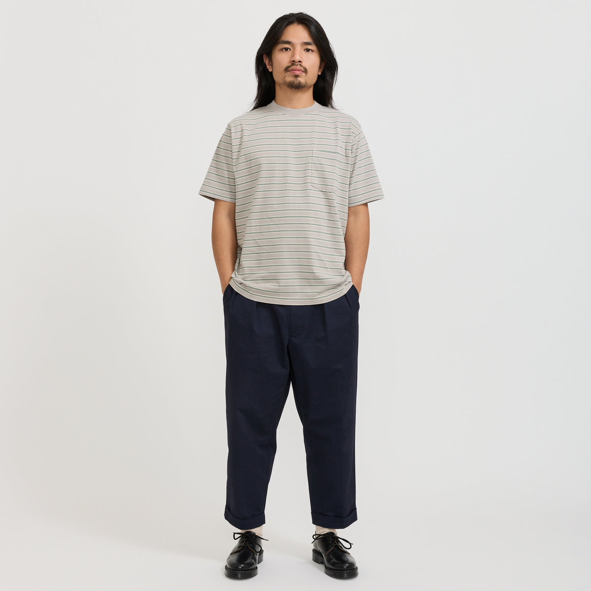 Beams Plus | Pocket Tee Multi Stripe 1 Grey | Maplestore