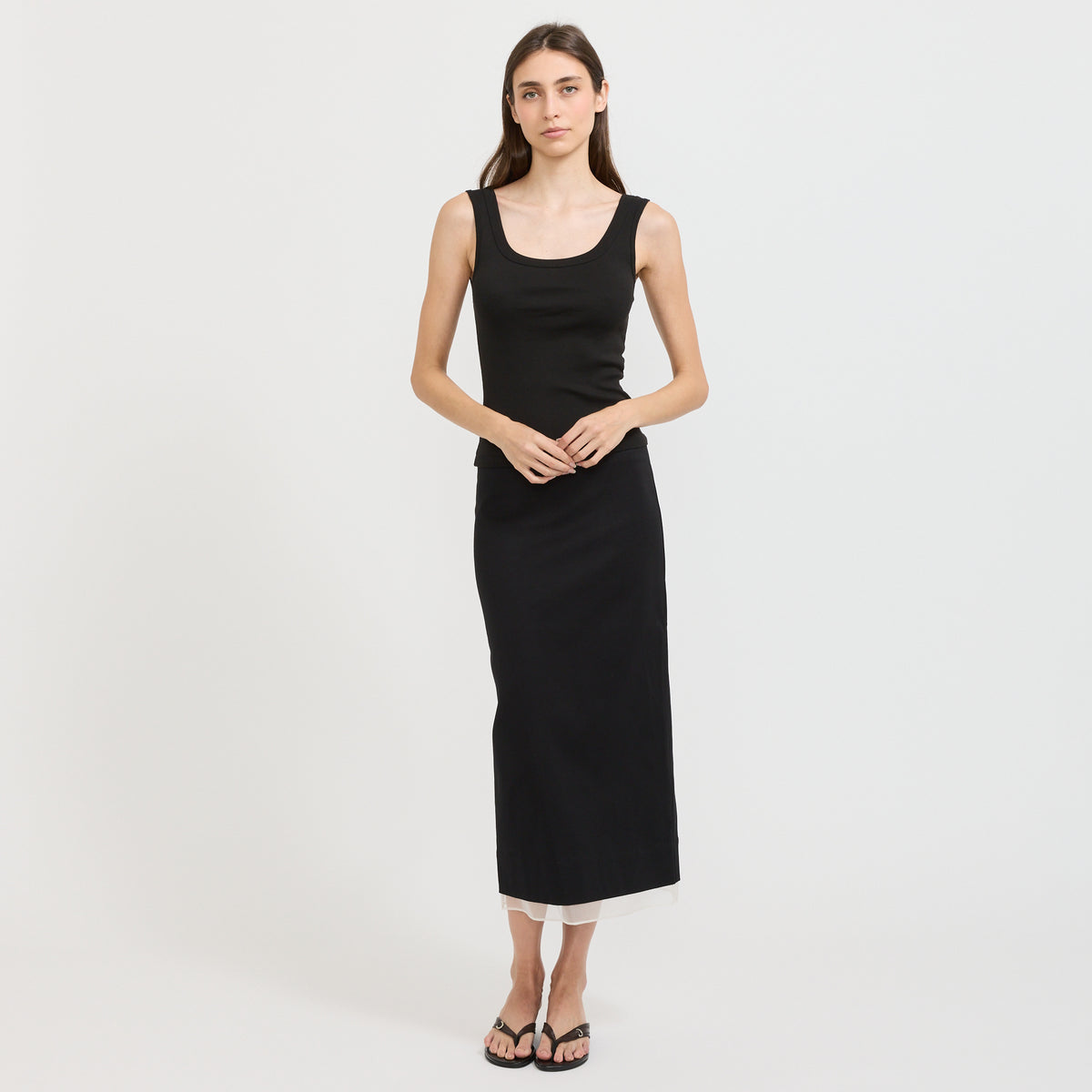 St. Agni | Compact Cotton Layered Column Skirt Black | Maplestore