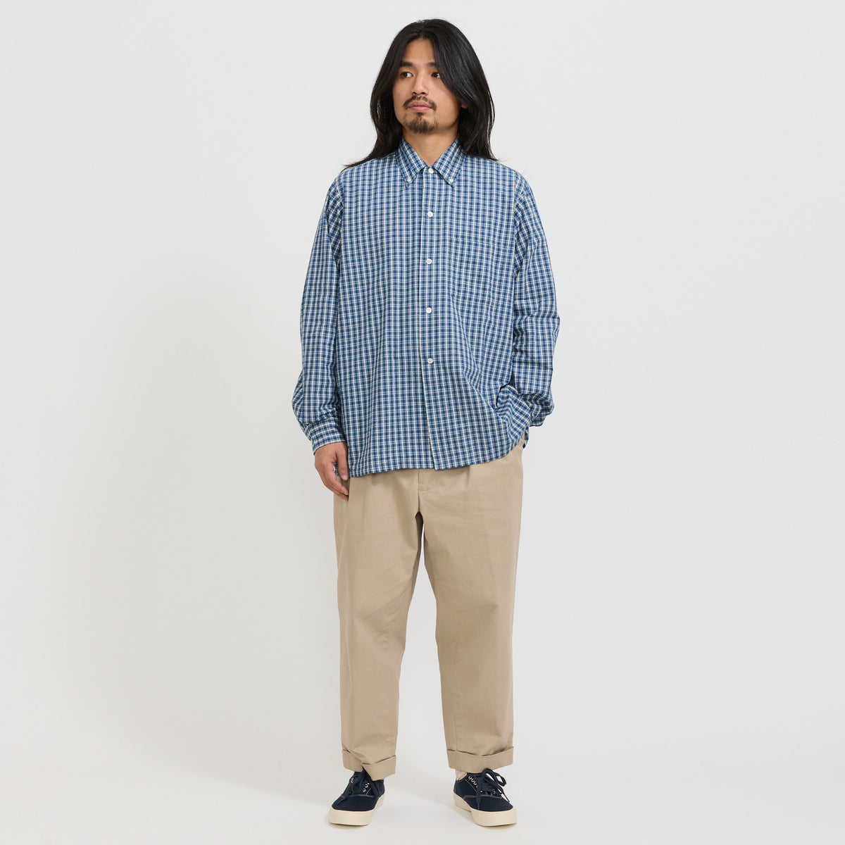 Beams Plus | Open BD Indigo Check Shirt Blue | Maplestore