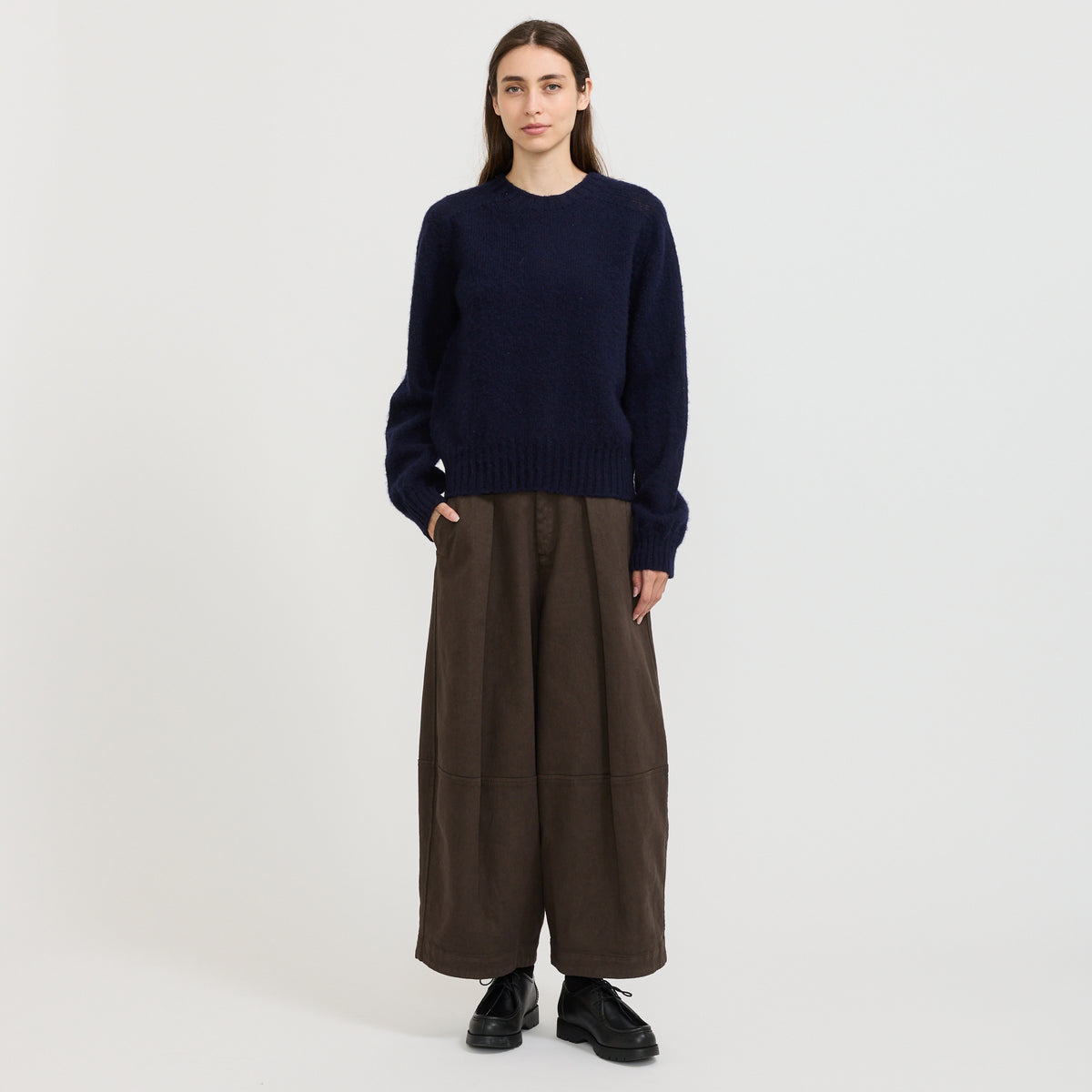 YMC Jets Crew Knit in Navy - model 1