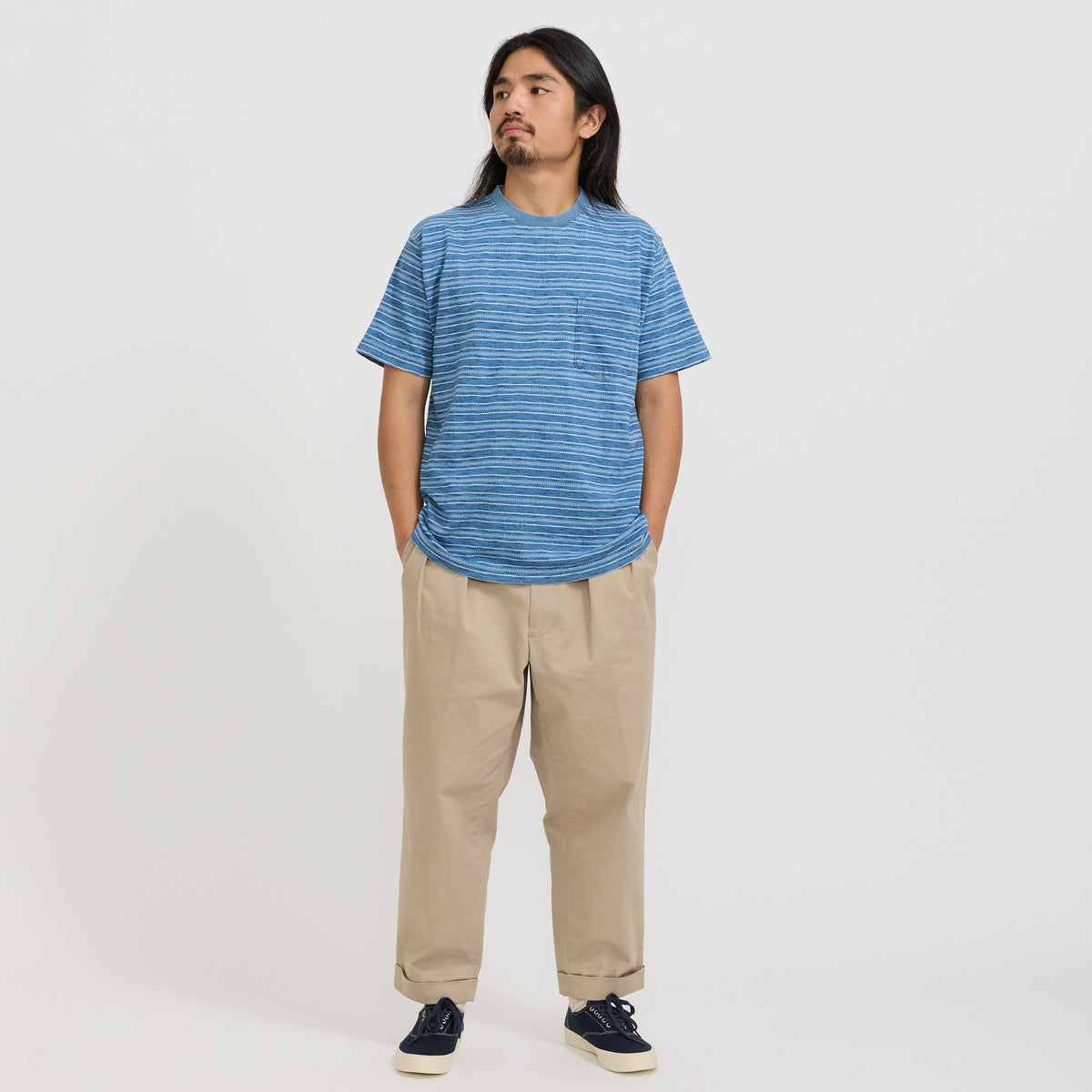 Beams Plus | Pocket Tee Indigo Stripe Sax | Maplestore