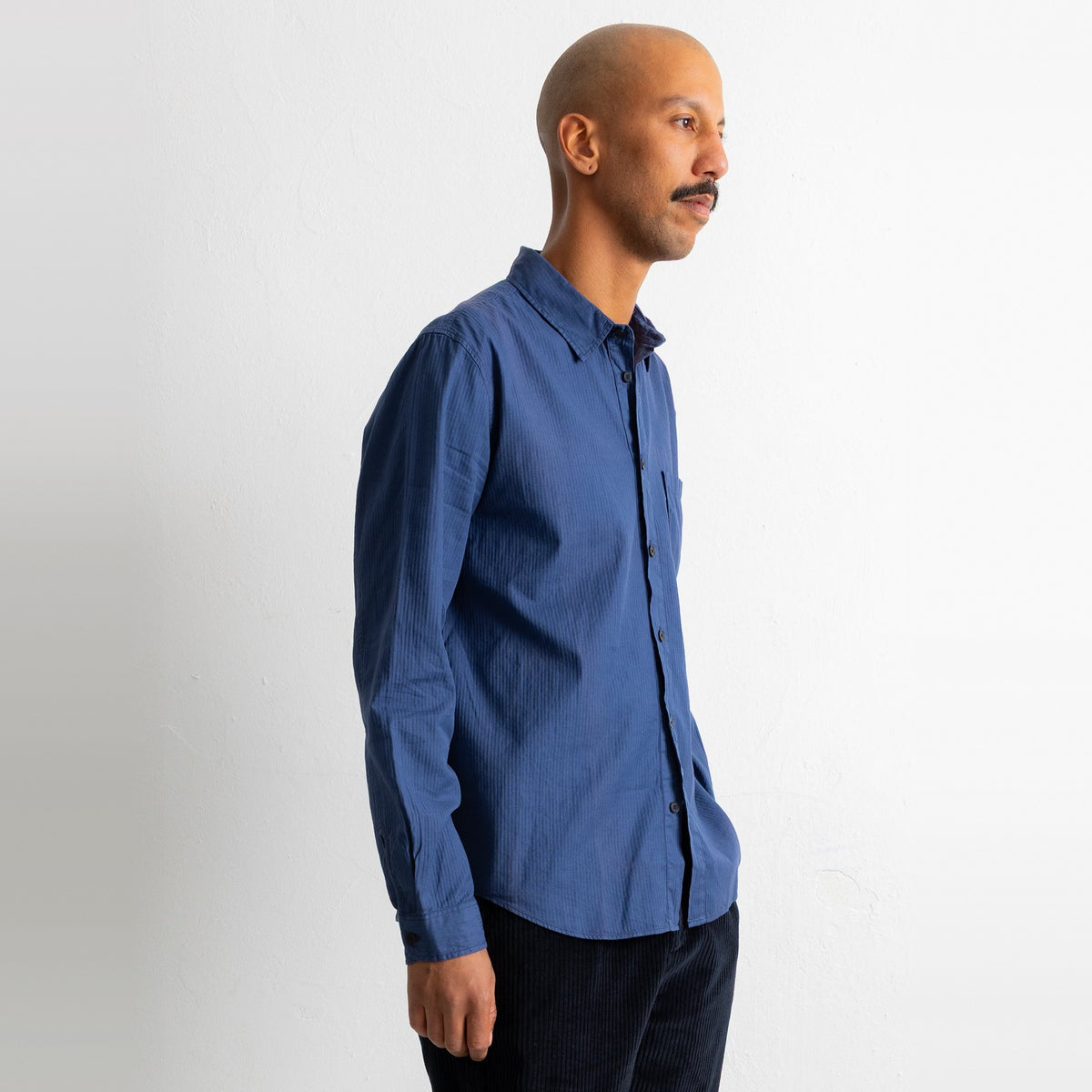 Herringbone Curve Shirt Soft Navy