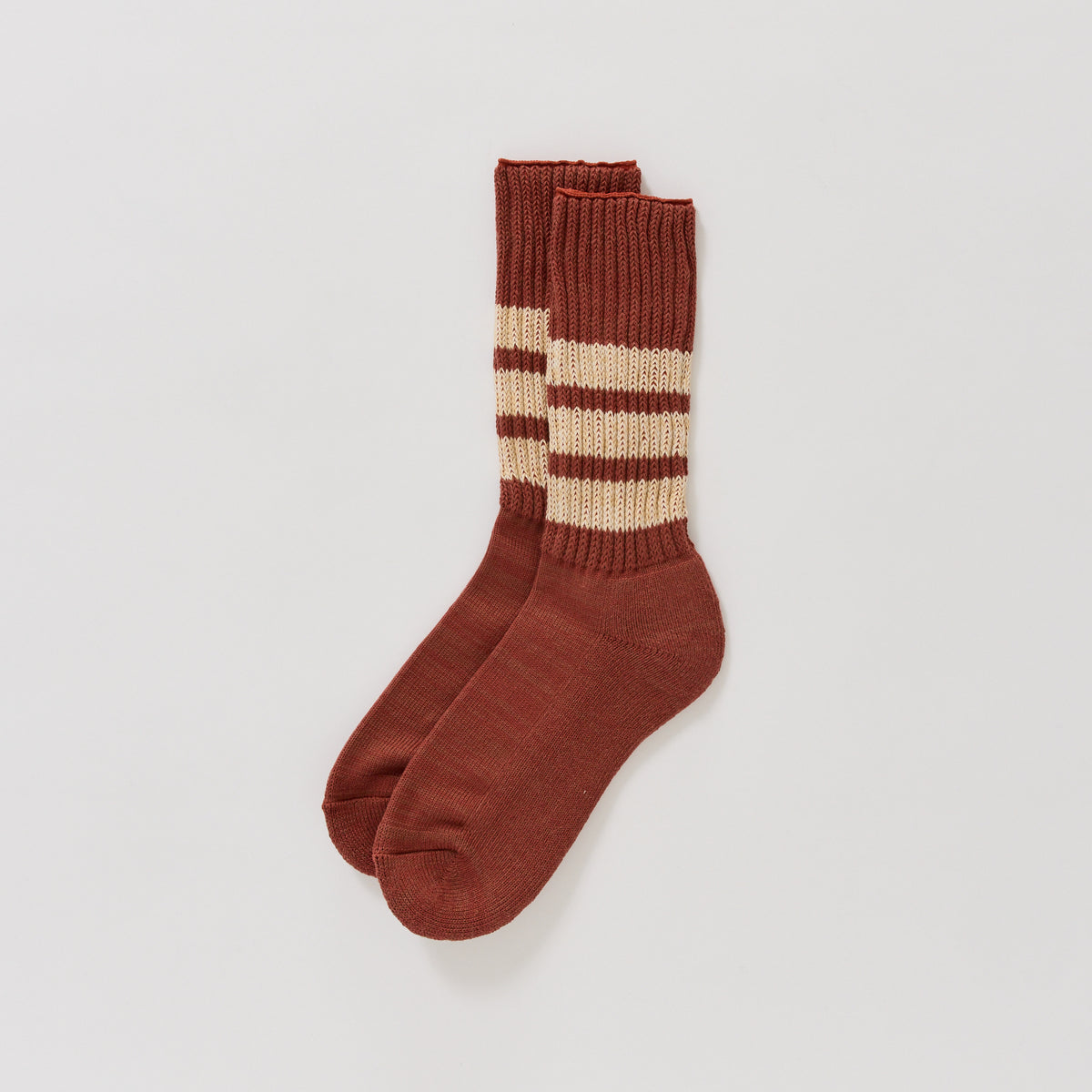 Rototo | Coarse Ribbed Crew Socks Red / Cream | Maplestore