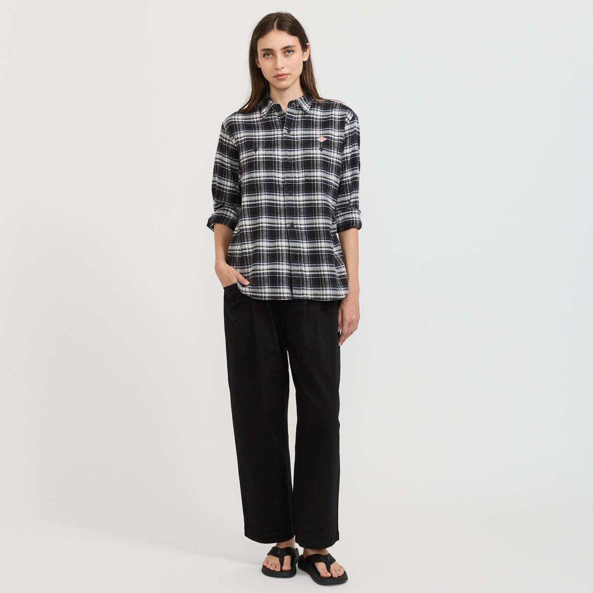 Danton | Regular Collar Shirt L/S Brushed Flannel Black Check | Maplestore