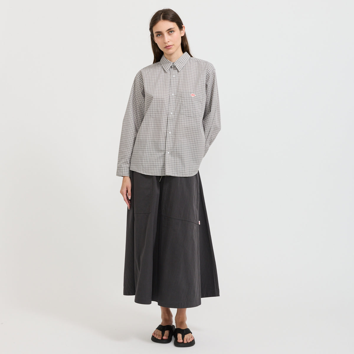 Danton | Dot Button Regular Collar Shirt L/S Grey/Light Grey Check | Maplestore
