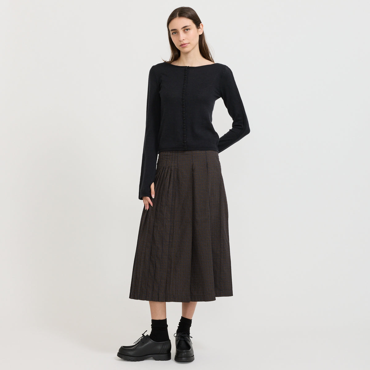 YMC Rosetta Skirt in Grey Multi - model 2