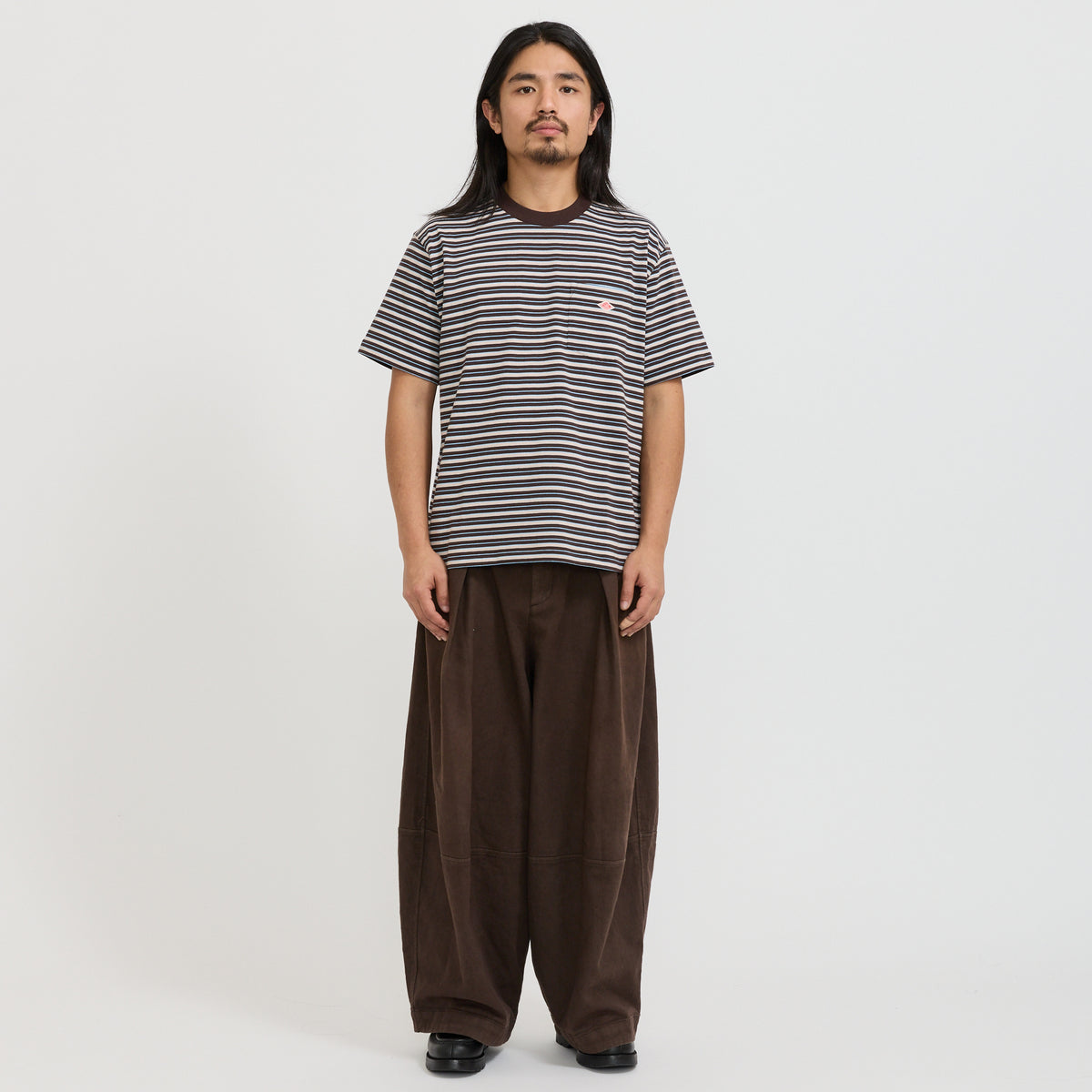 Danton | Pocket T-Shirt Dark Brown/Beige/Sax Multi | Maplestore