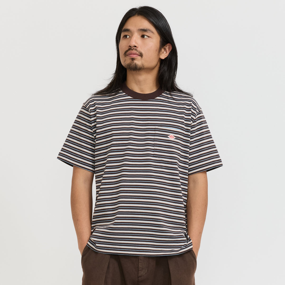 Danton | Pocket T-Shirt Dark Brown/Beige/Sax Multi | Maplestore