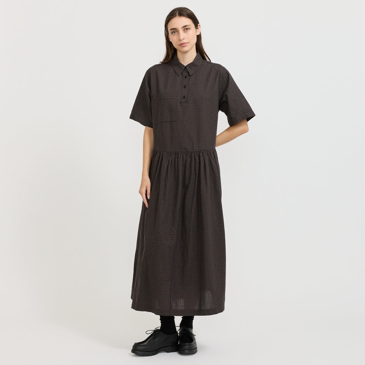 YMC Parklife Dress in Grey Multi - model 2