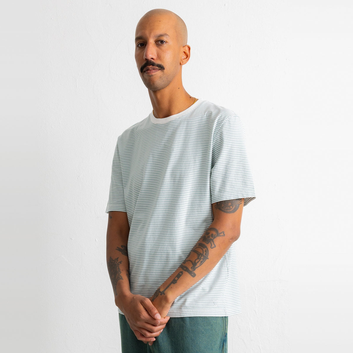 1X1 Stripe T-Shirt Blue Oxide / Ecru