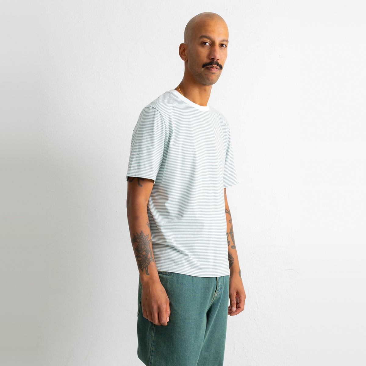 1X1 Stripe T-Shirt Blue Oxide / Ecru
