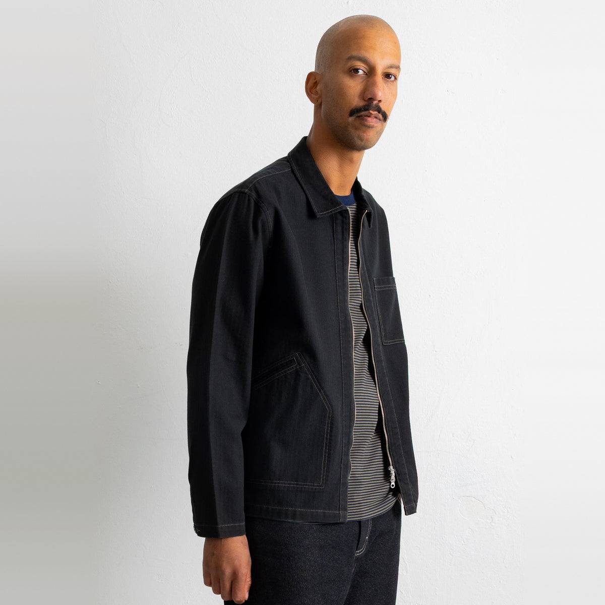 Zip Overshirt Black Herringbone