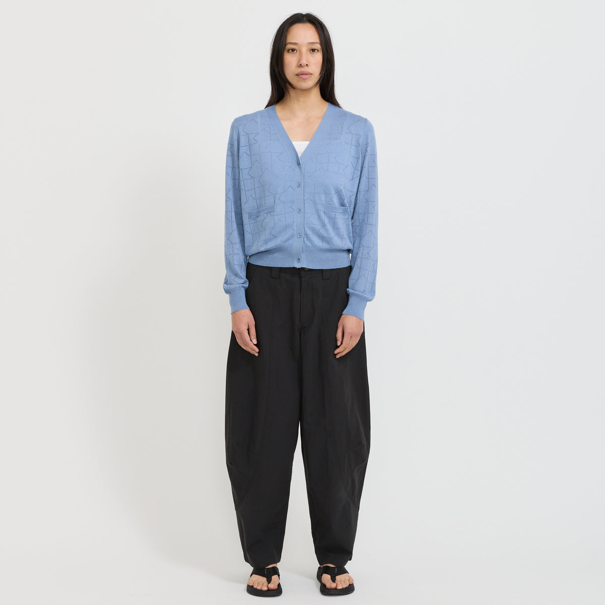 Karen Walker | Monogram Pointelle Knit Cardigan Light Blue | Maplestore