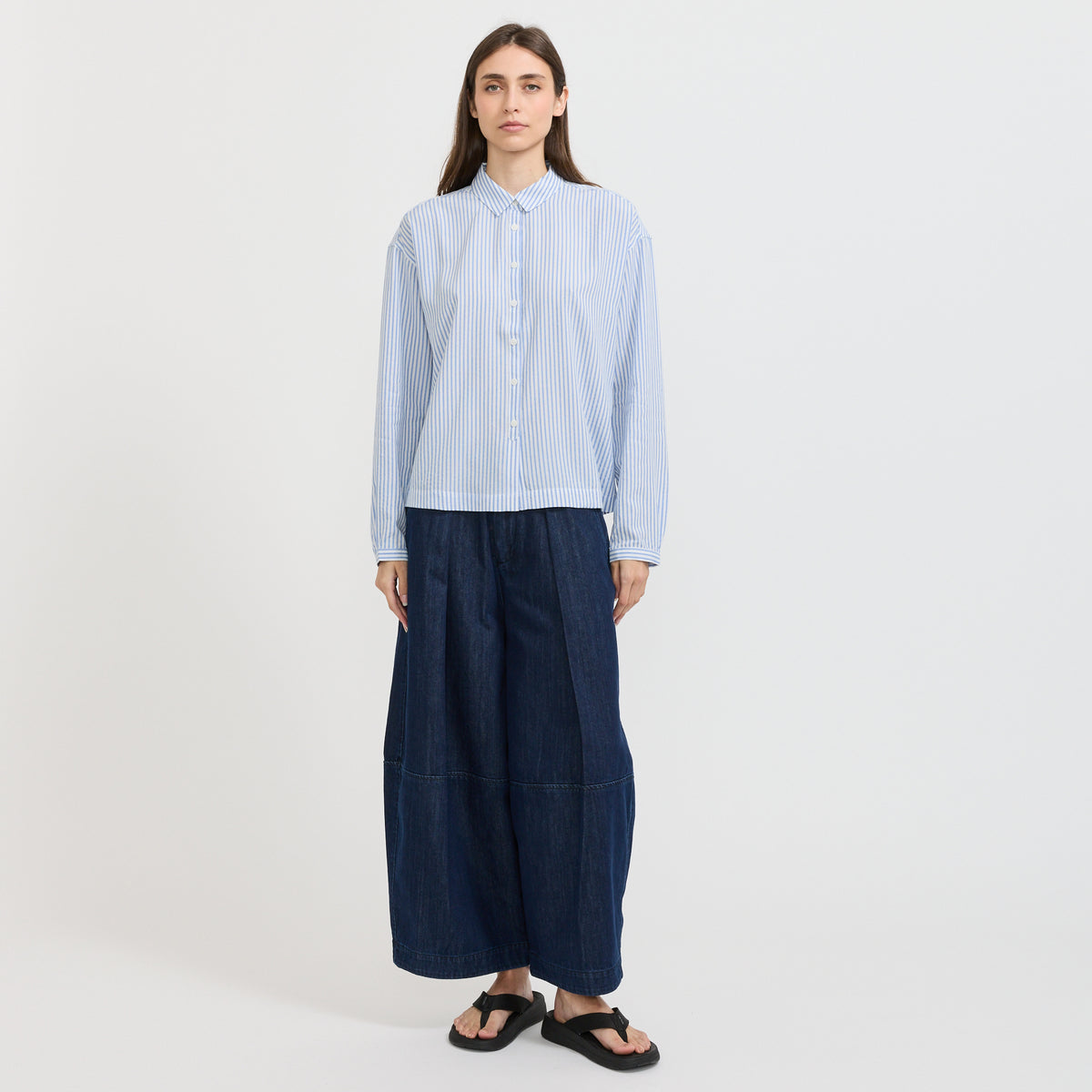 YMC | Marianne Shirt White/Blue Stripe | Maplestore