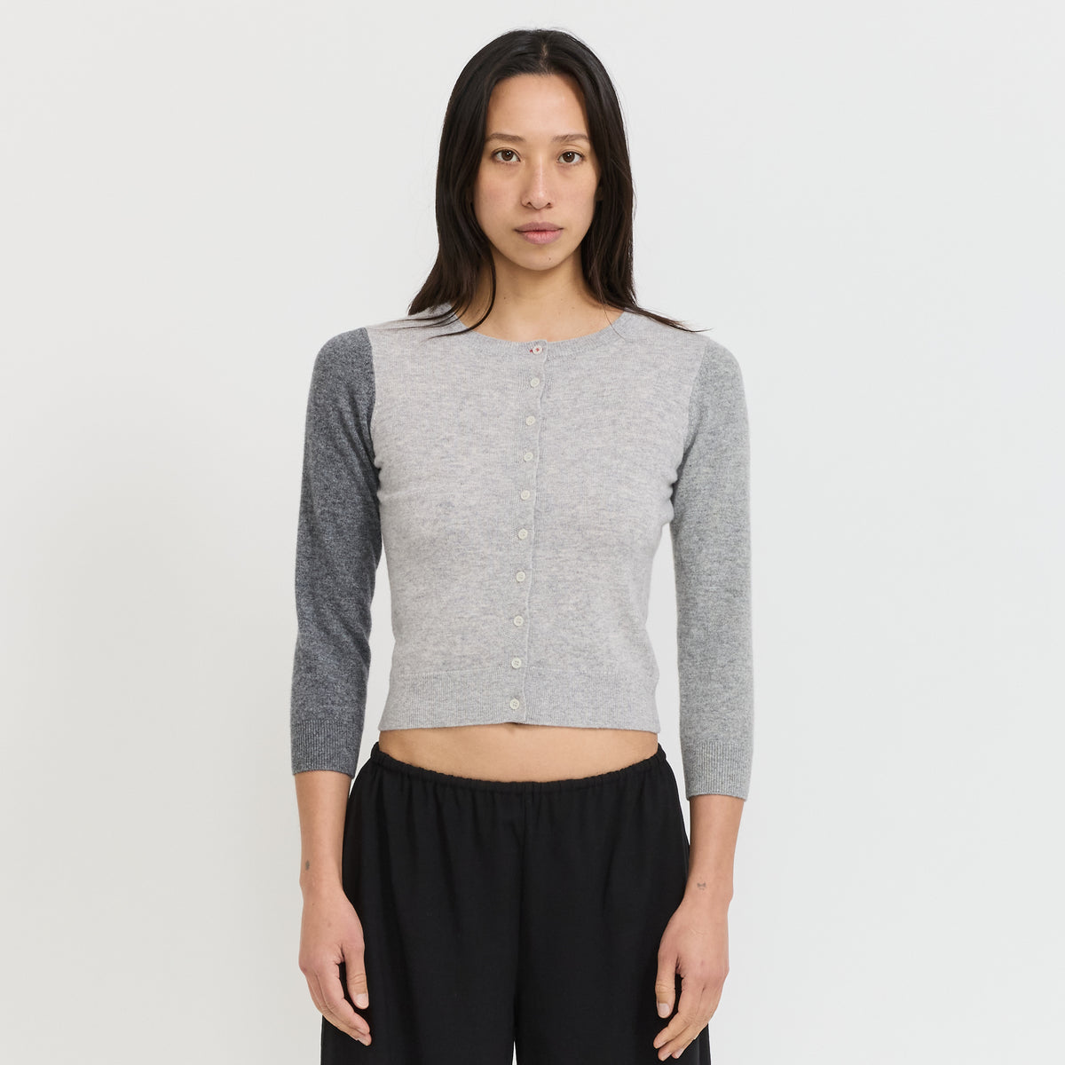 Peachy Den | Ava Colourblock Cardigan Greyscale | Maplestore