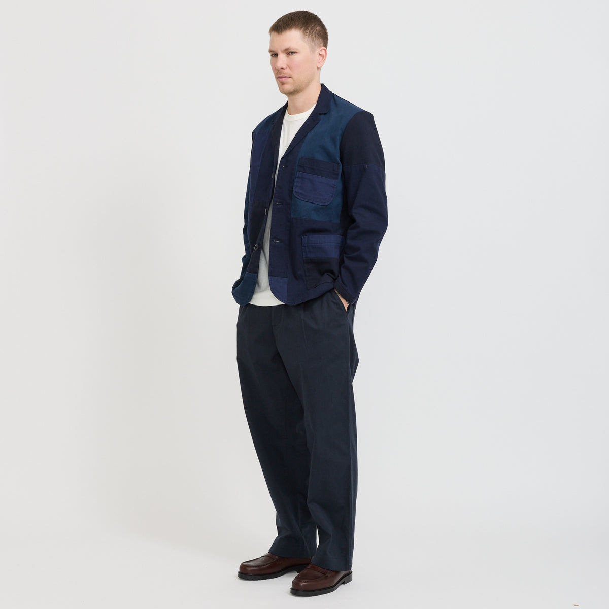 Universal Works | Three Button Jacket Navy Patchwork | Maplestore