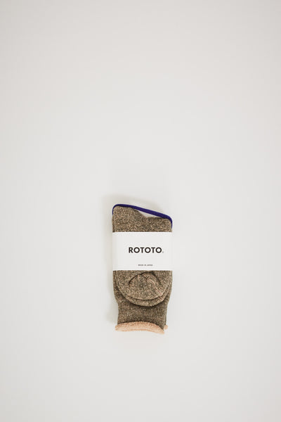 Rototo | Double Face Crew Socks Green/Brown | Maplestore