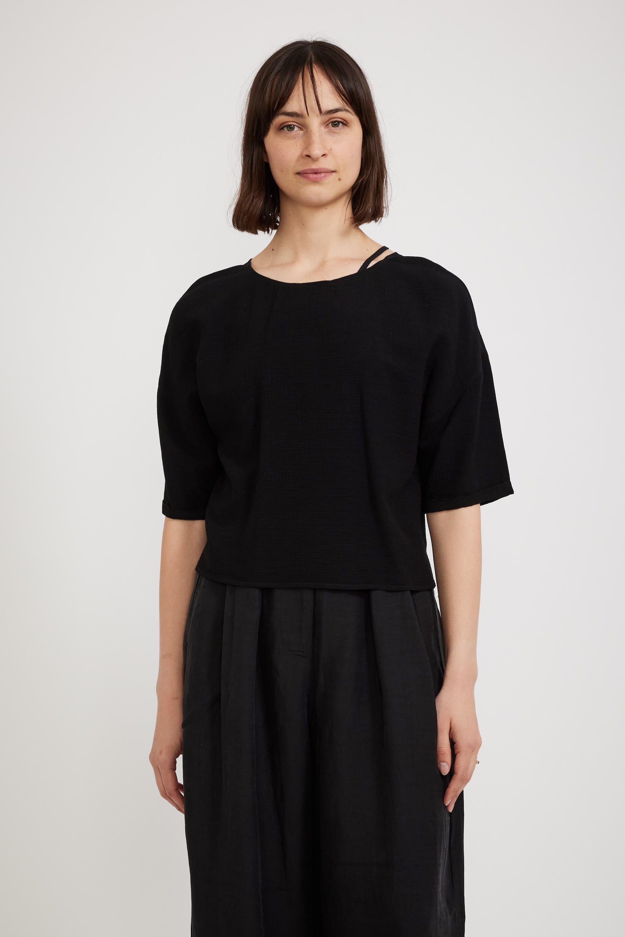 Bassike | Textured Crepe T-Shirt Black | Maplestore