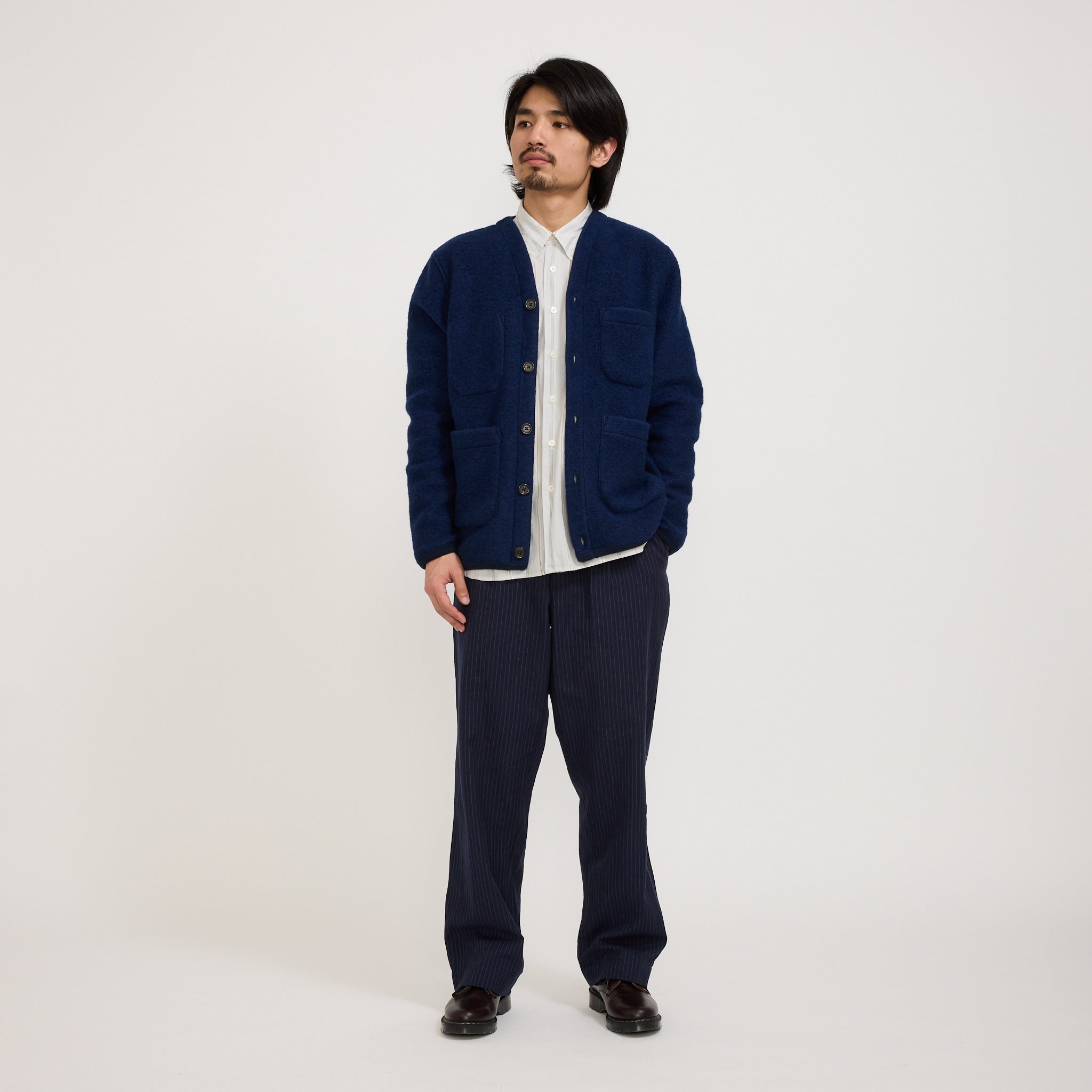 Universal Works | Wool Fleece Cardigan Indigo | Maplestore