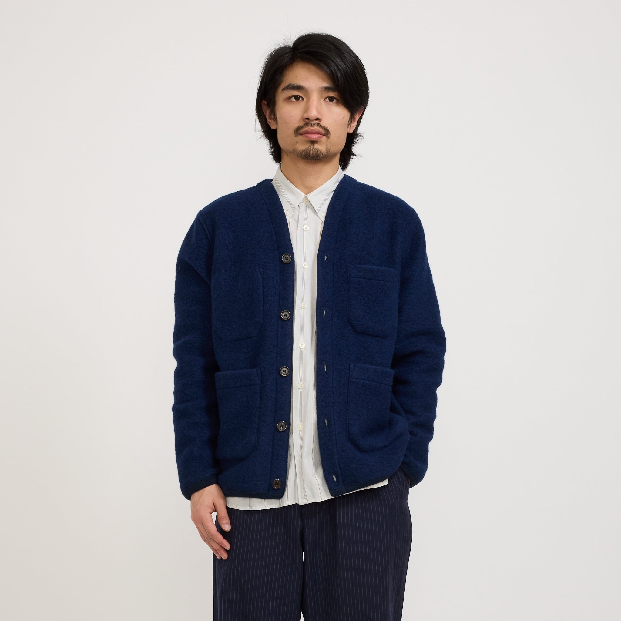 Universal Works | Wool Fleece Cardigan Indigo | Maplestore