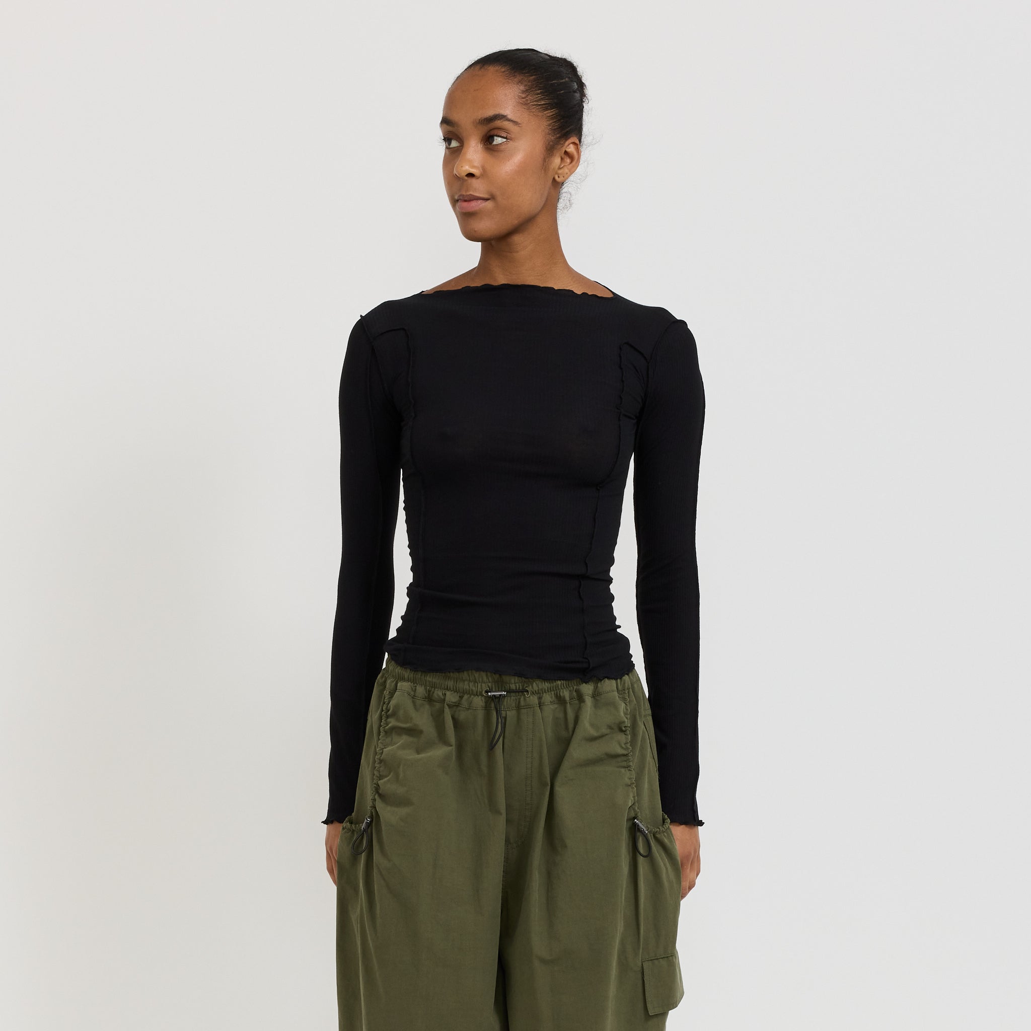 Omato Long Sleeve Rib Top Black | Maplestore