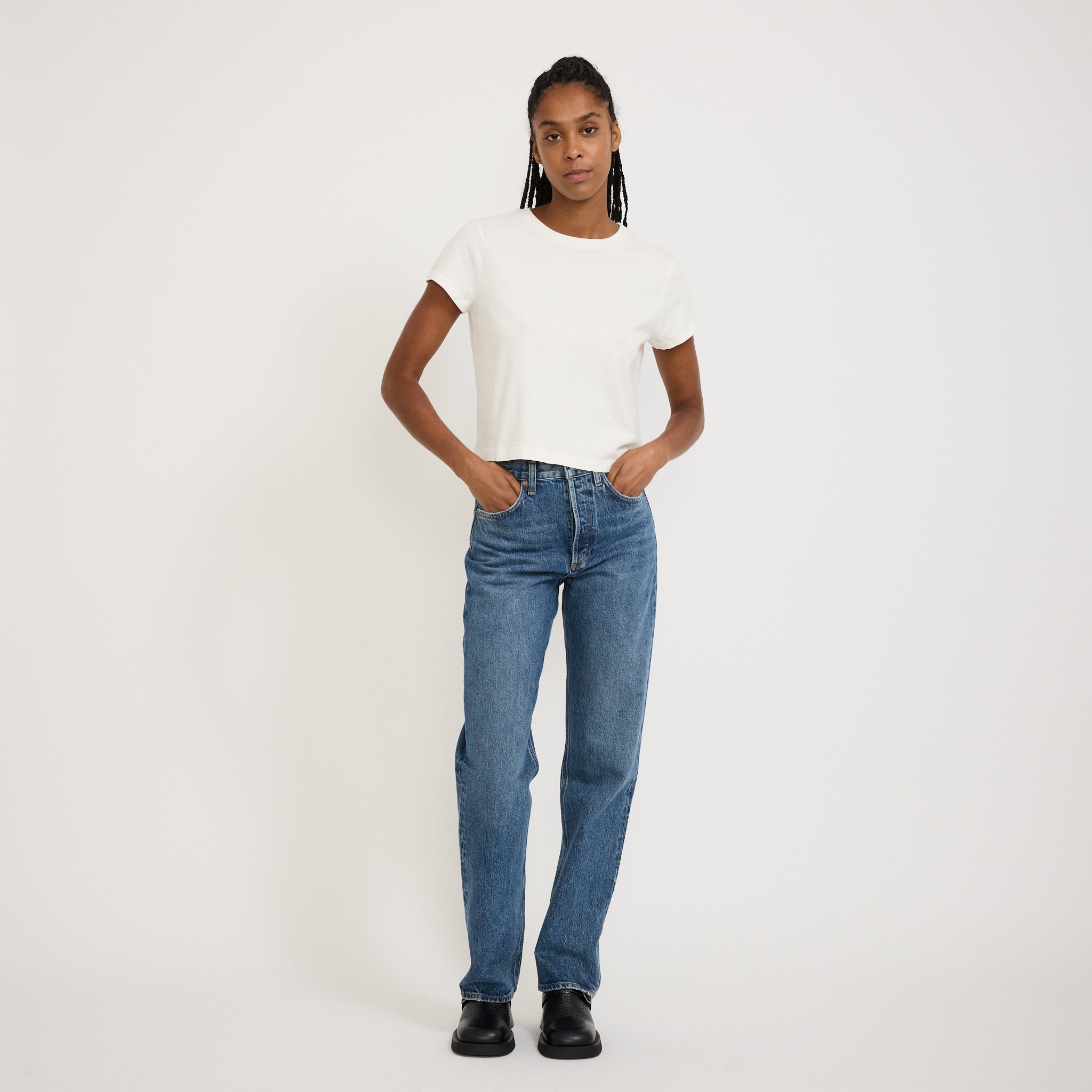 Agolde | Adine Shrunken Tee Ash White | Maplestore