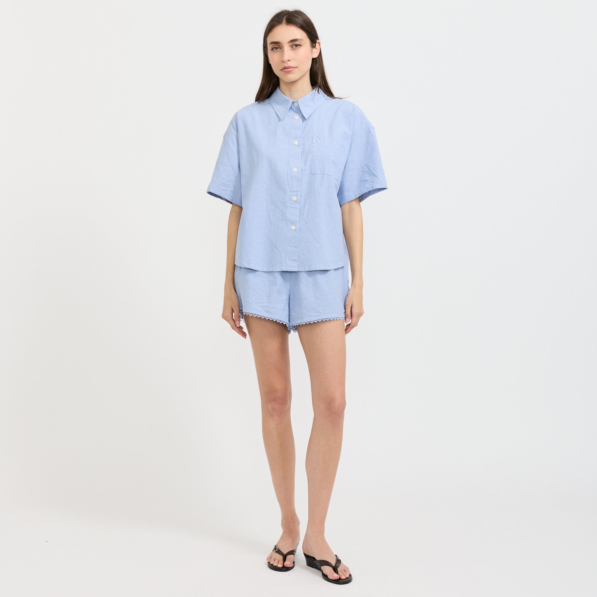 Feoly High Waisted Trapeze Shorts Azurin