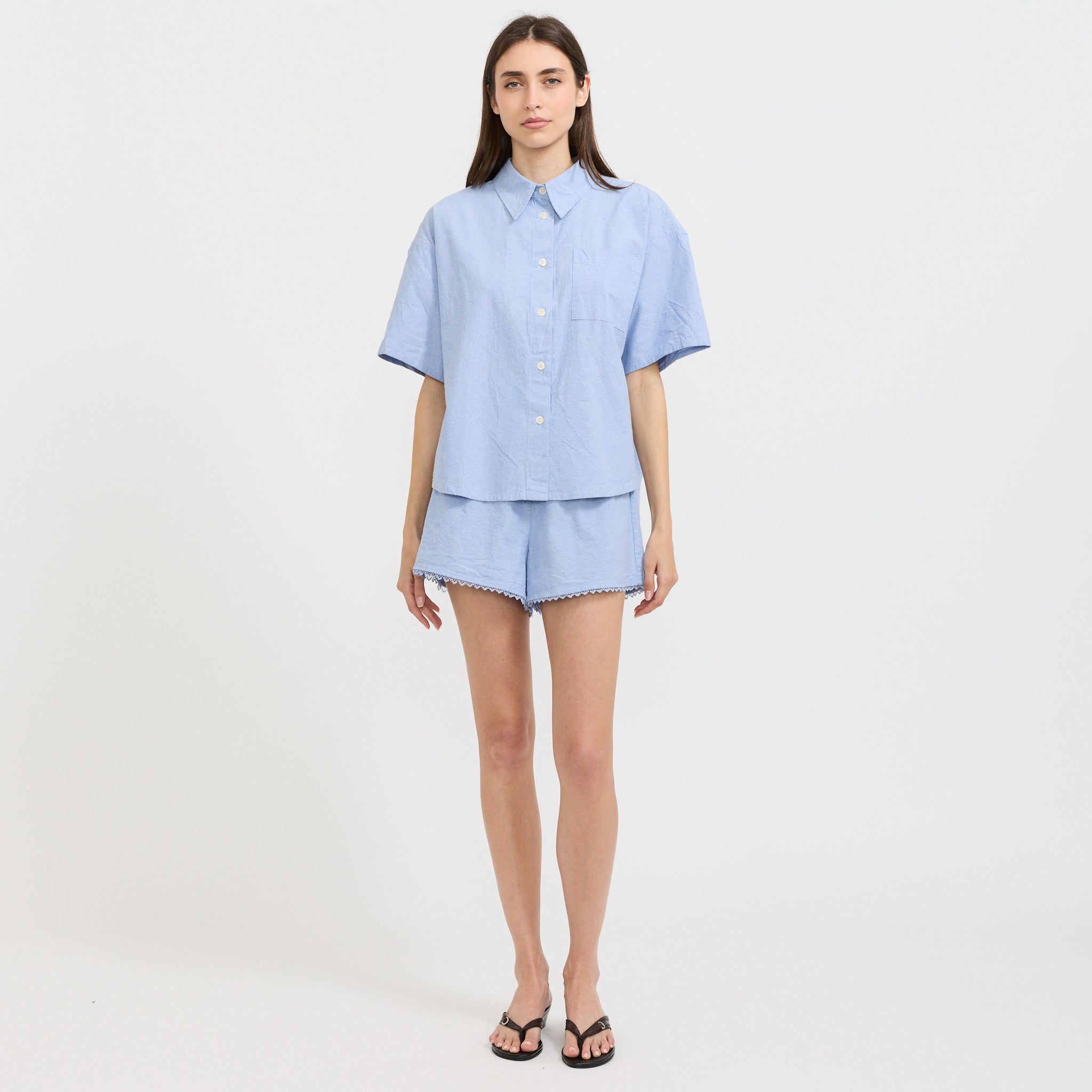 Feoly High Waisted Trapeze Shorts Azurin