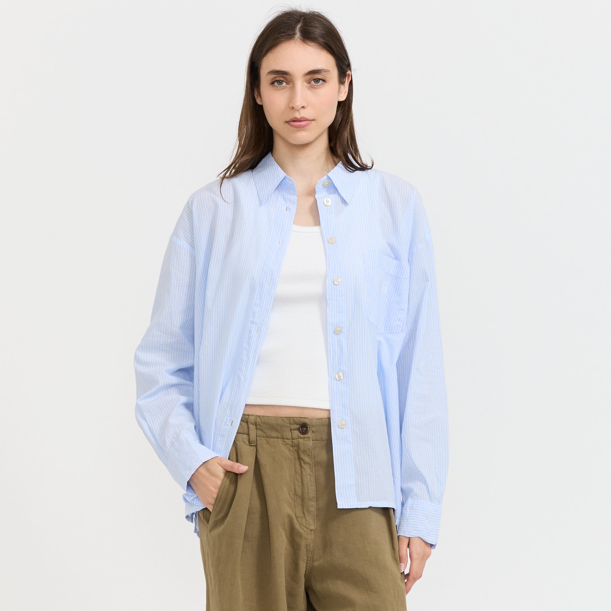 Eluabird Loose Fit Striped Long Sleeve Shirt Vitamin Blue