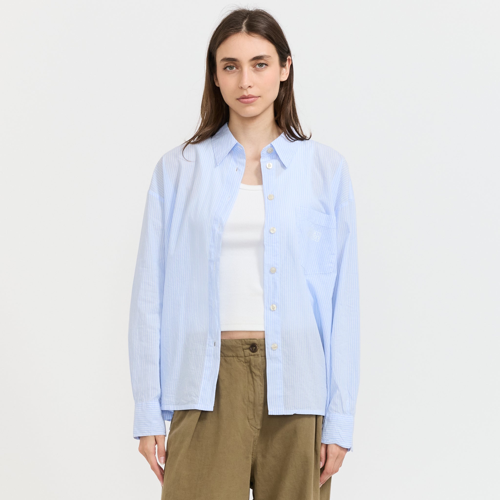 Eluabird Loose Fit Striped Long Sleeve Shirt Vitamin Blue