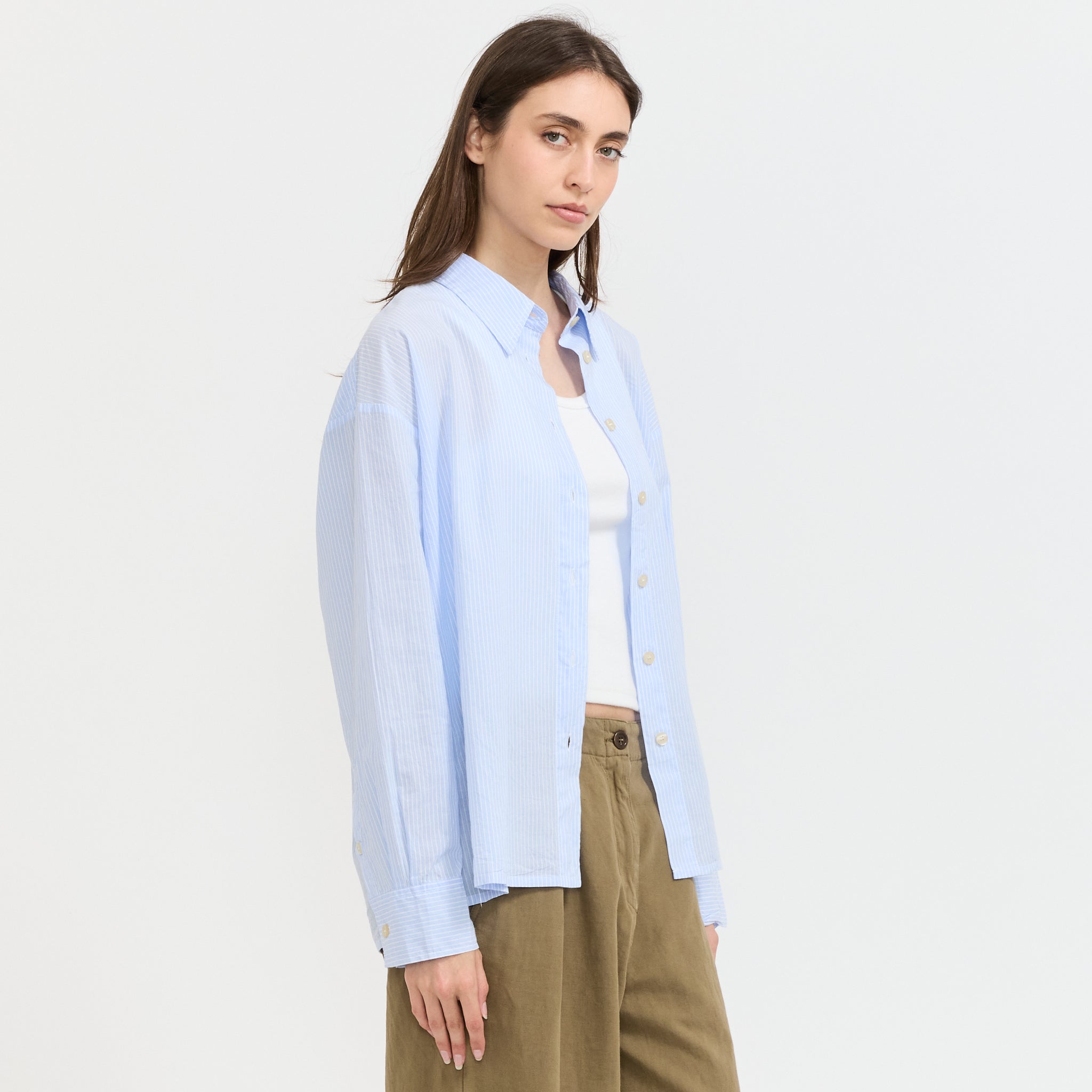 Eluabird Loose Fit Striped Long Sleeve Shirt Vitamin Blue