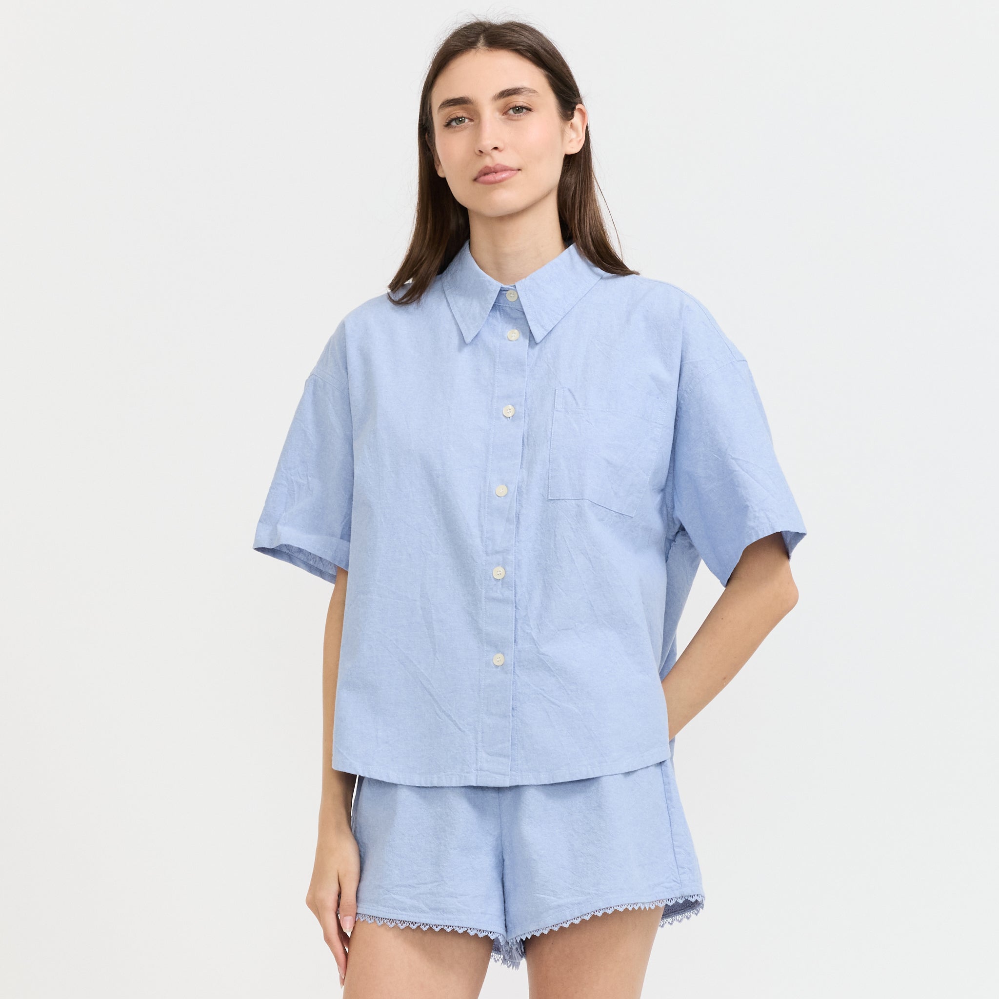 Feoly Loose Fit Short Sleeve Shirt Azurin