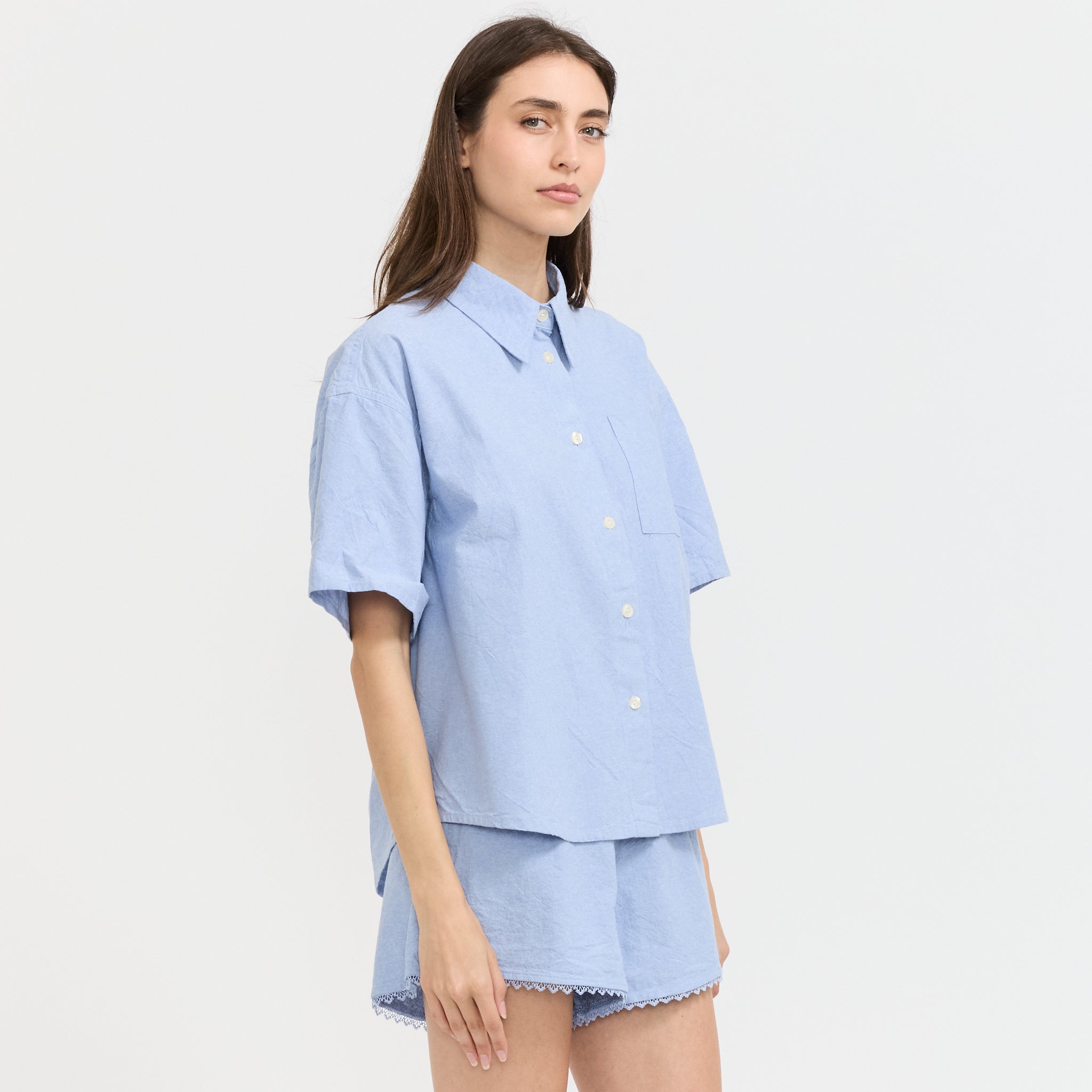 Feoly Loose Fit Short Sleeve Shirt Azurin