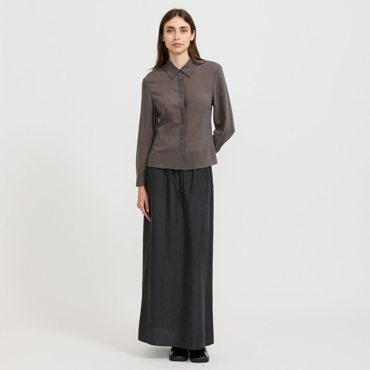 Cupro Banding Skirt Charcoal