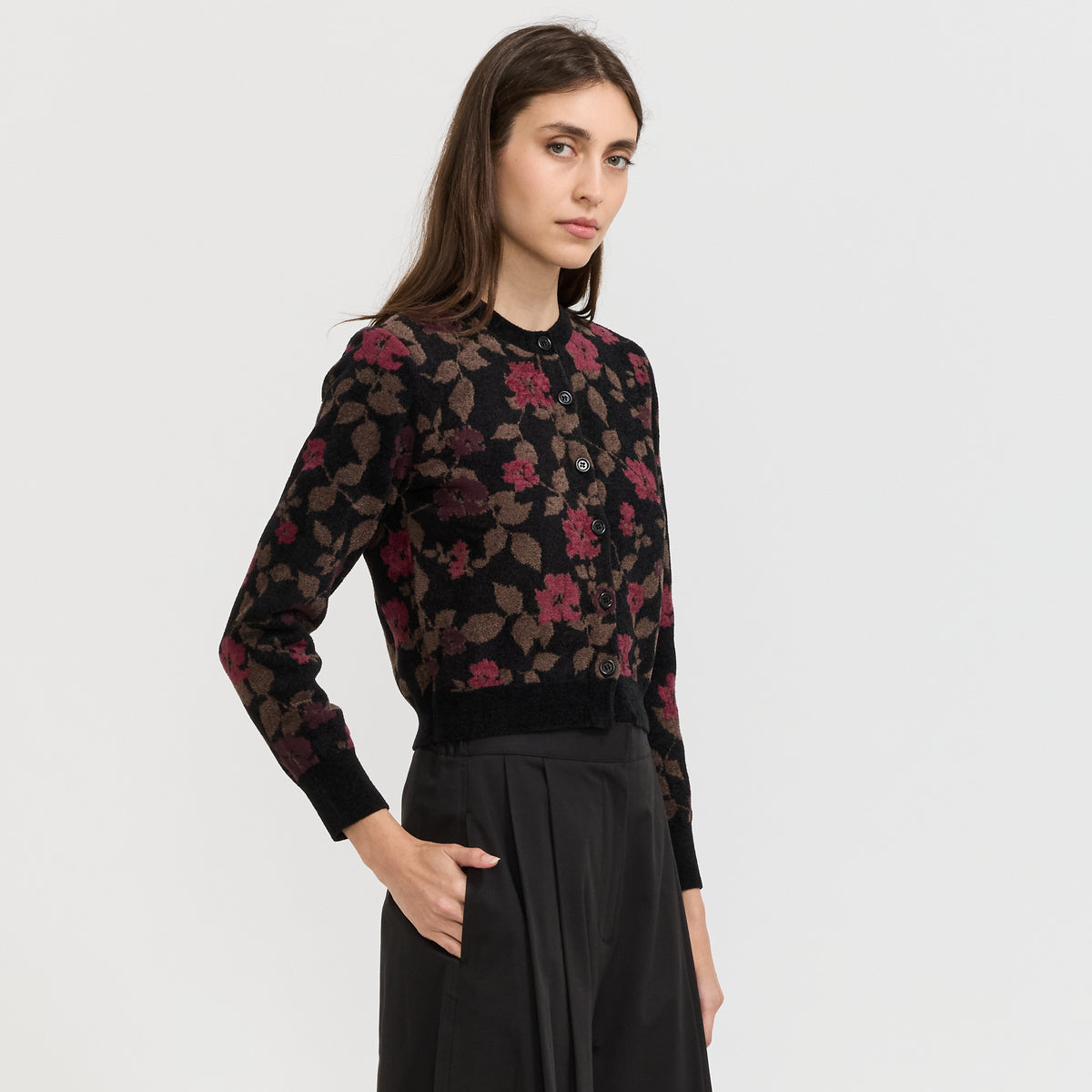 Floral Jacquard Cardigan Black