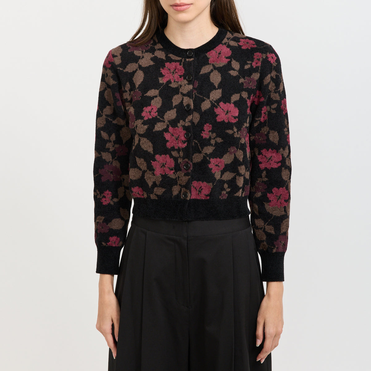 Floral Jacquard Cardigan Black