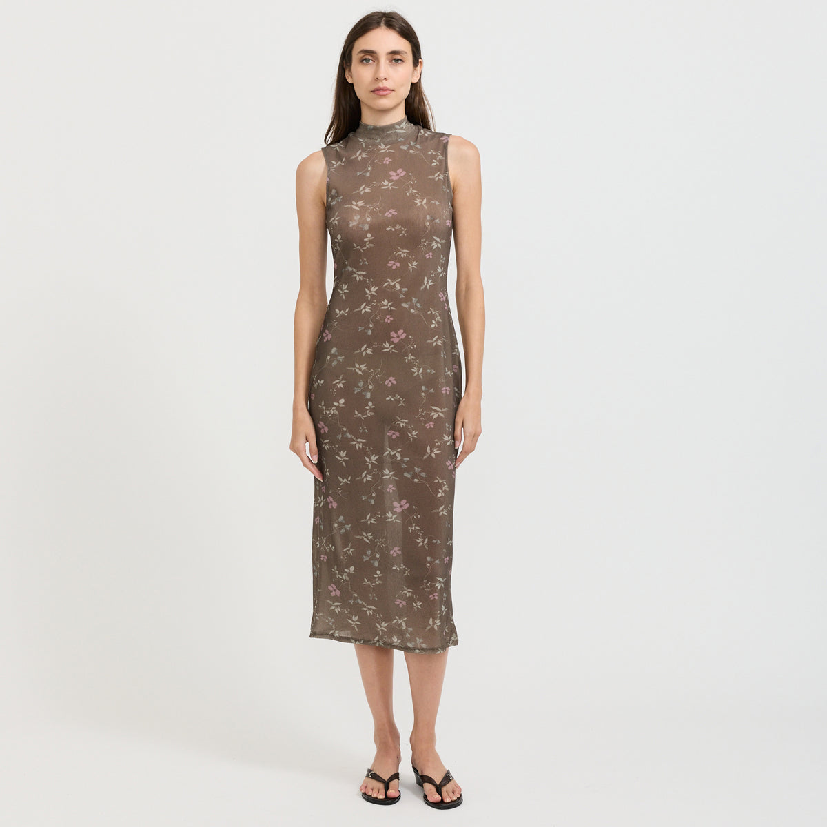 Floral Sleeveless Dress Brown
