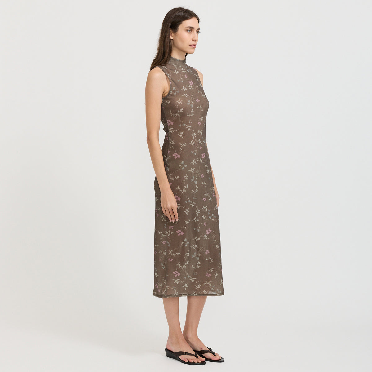 Floral Sleeveless Dress Brown