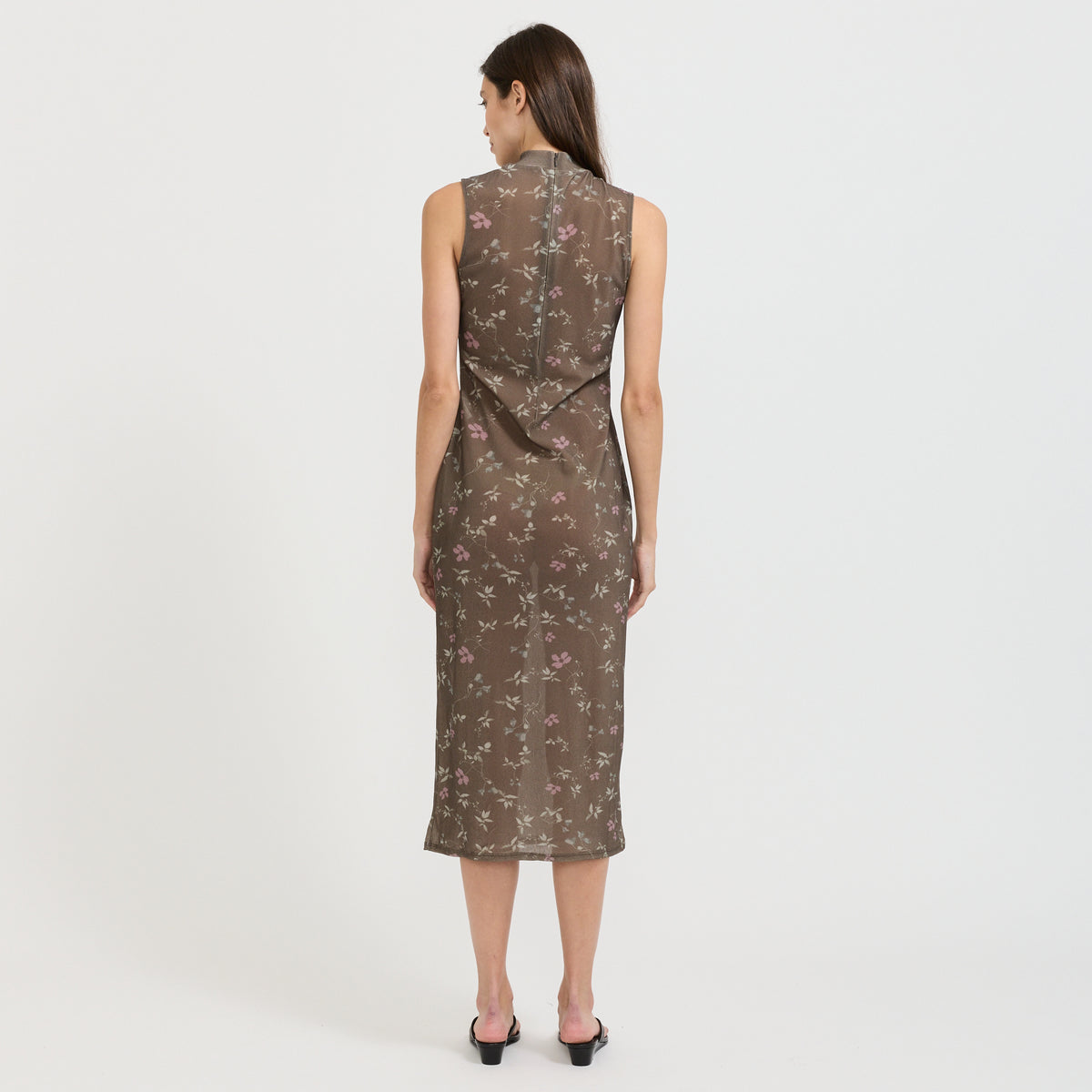 Floral Sleeveless Dress Brown