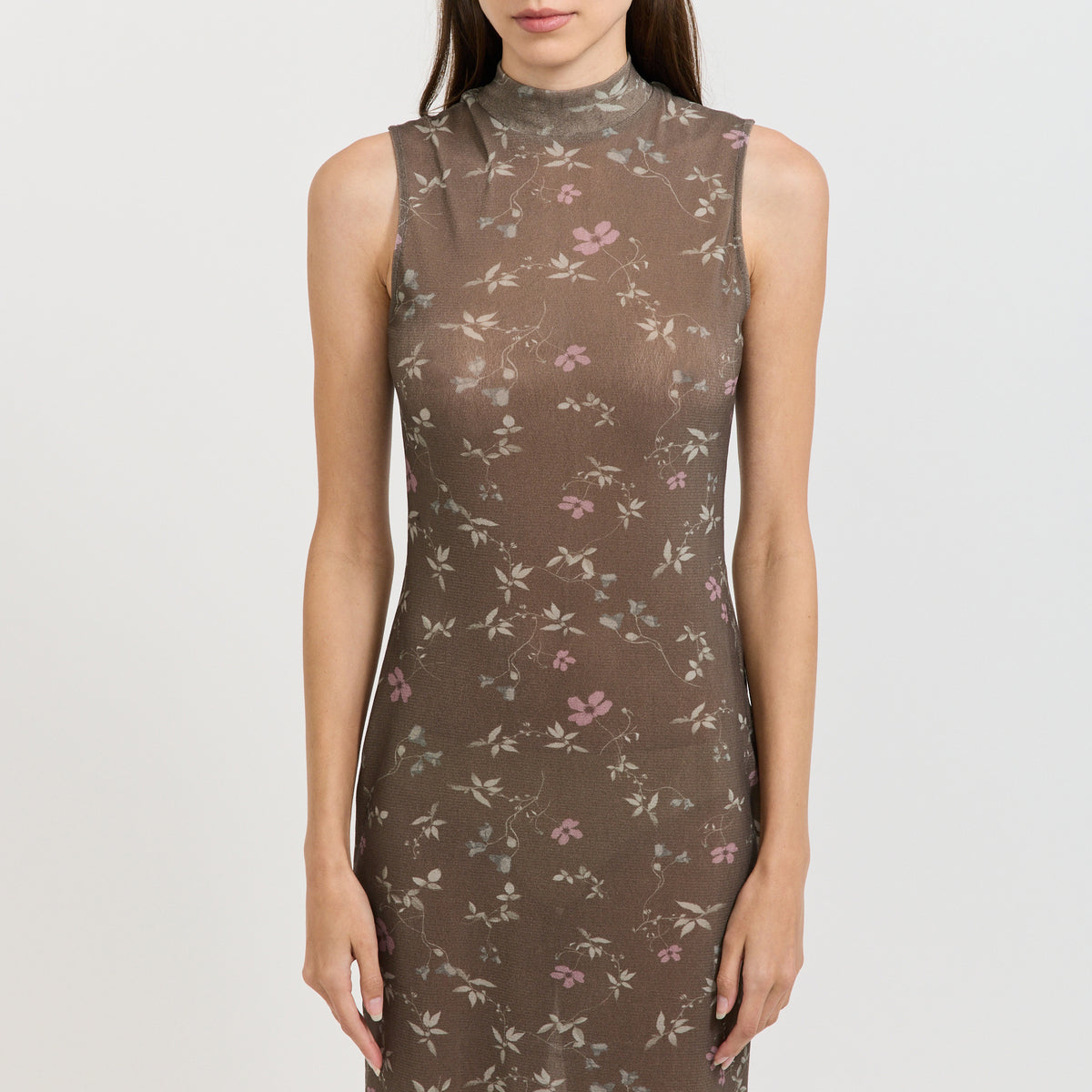 Floral Sleeveless Dress Brown