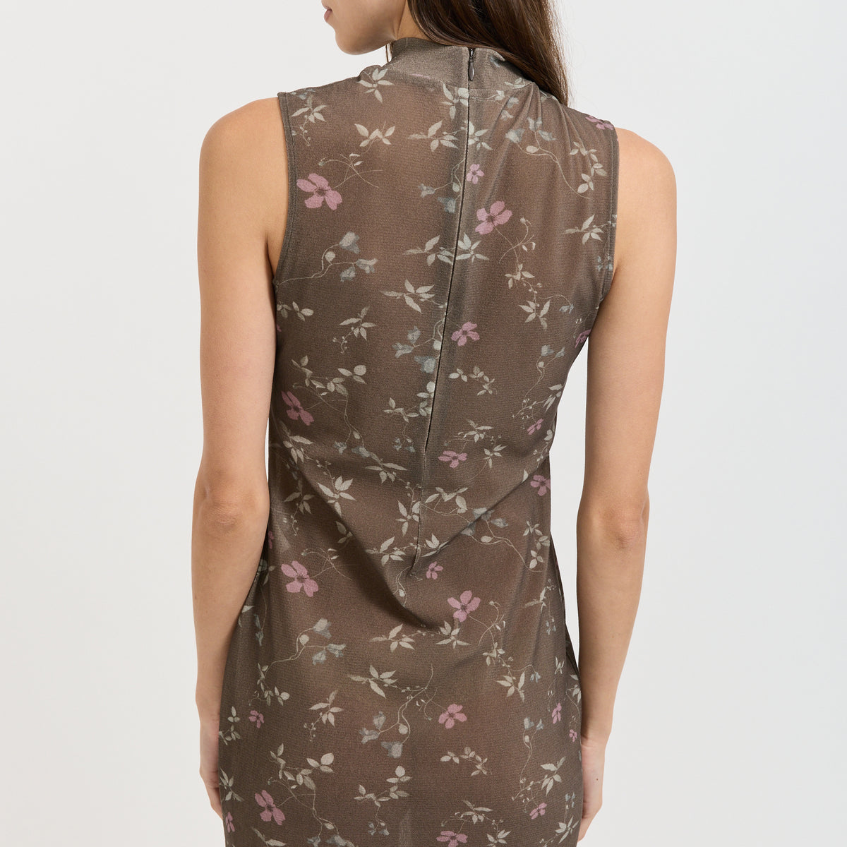 Floral Sleeveless Dress Brown