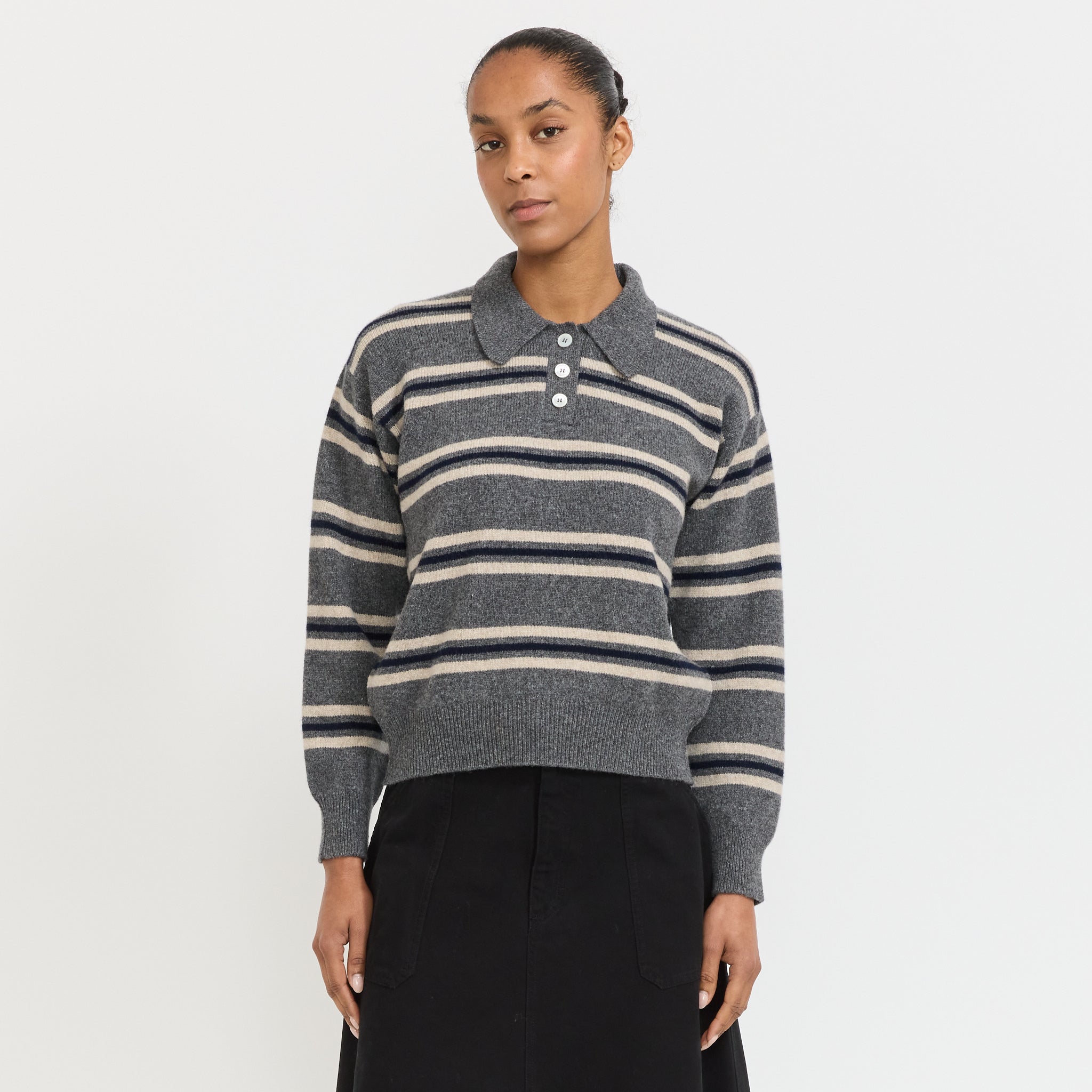 Edith Stripe Polo Grey Multi