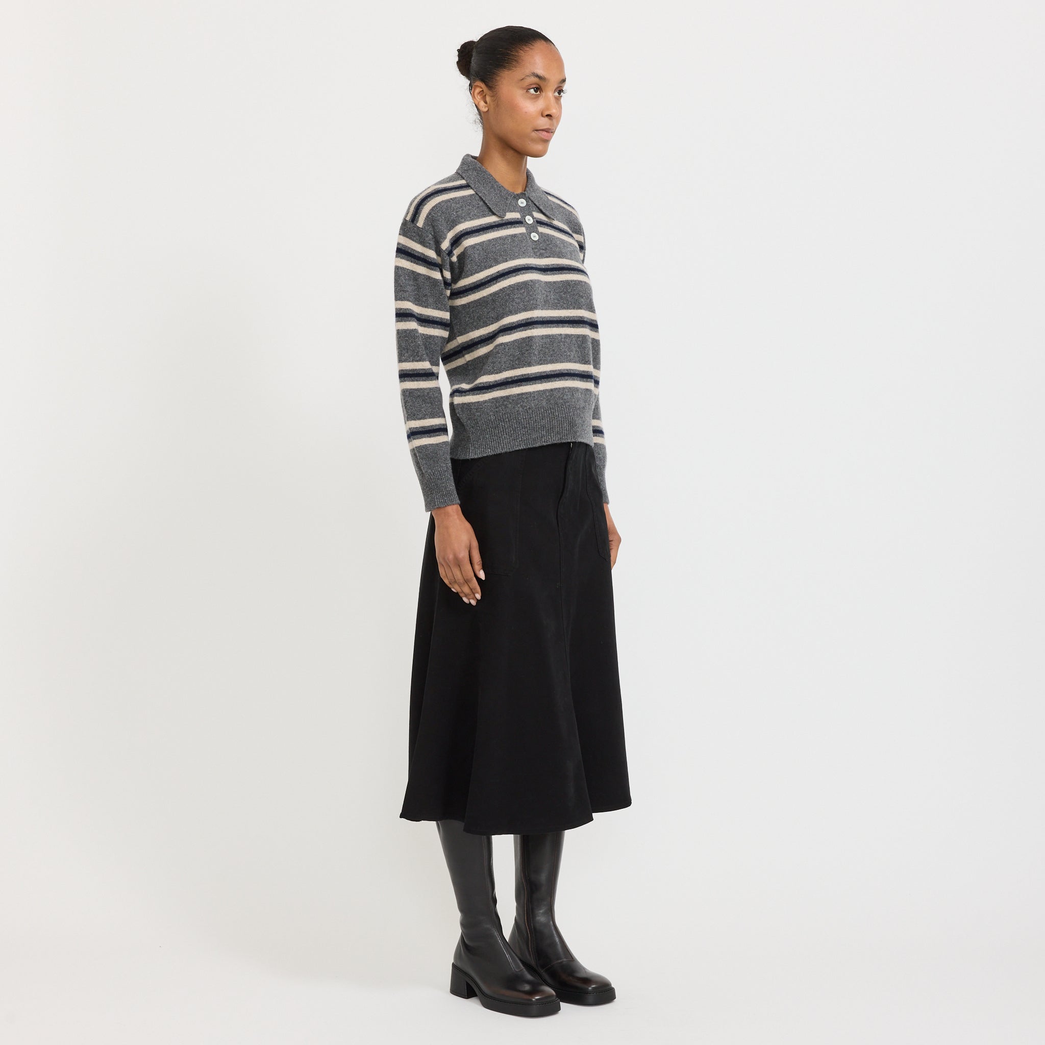 Edith Stripe Polo Grey Multi